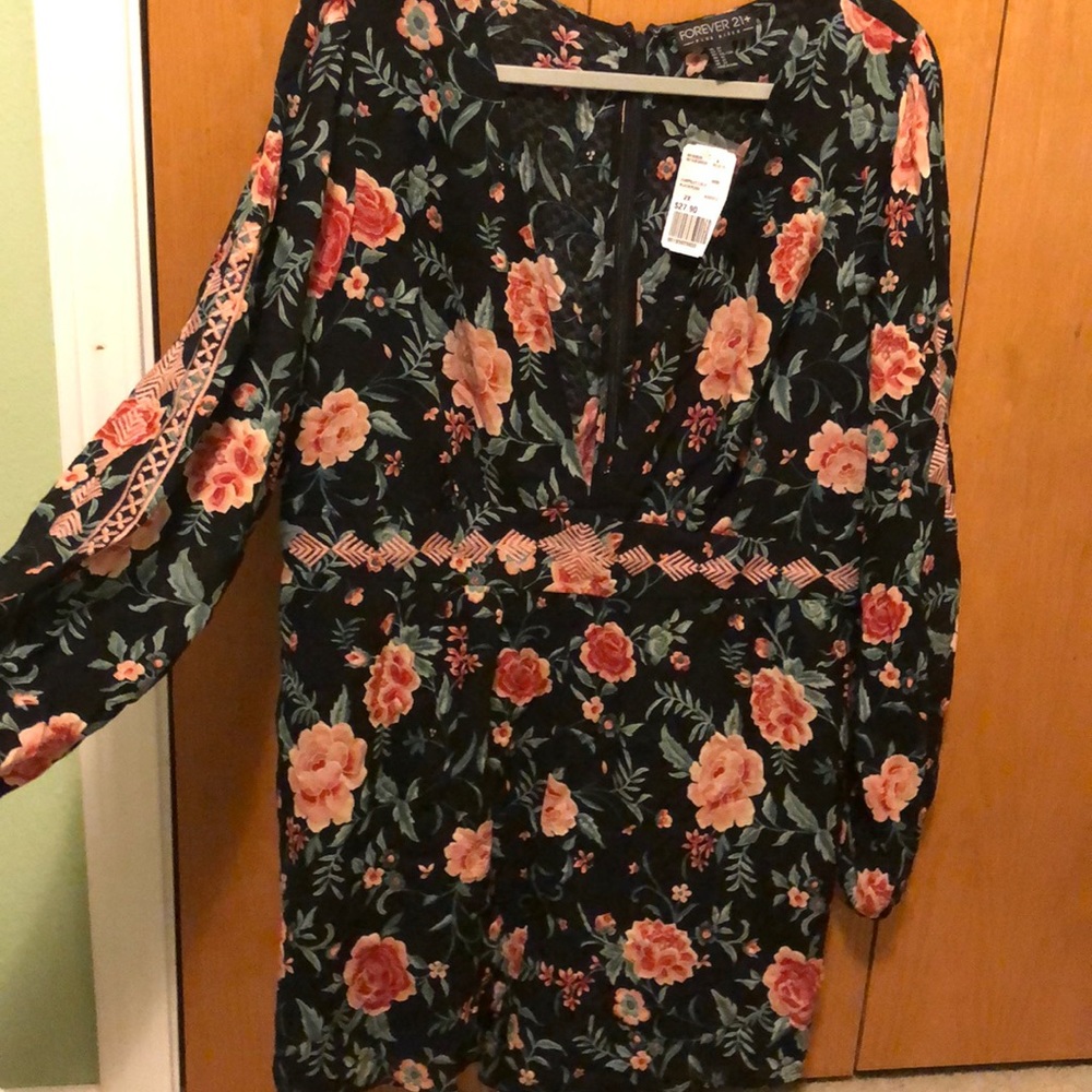 Forever21 floral black long sleeve romper